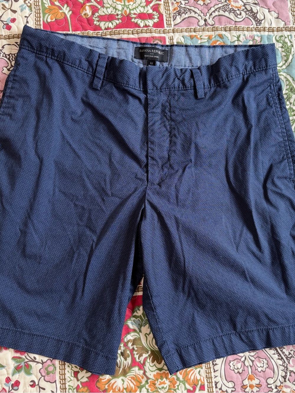 Banana Republic Aiden Club Shorts Navy Blue Stretch Geo Print Size 32